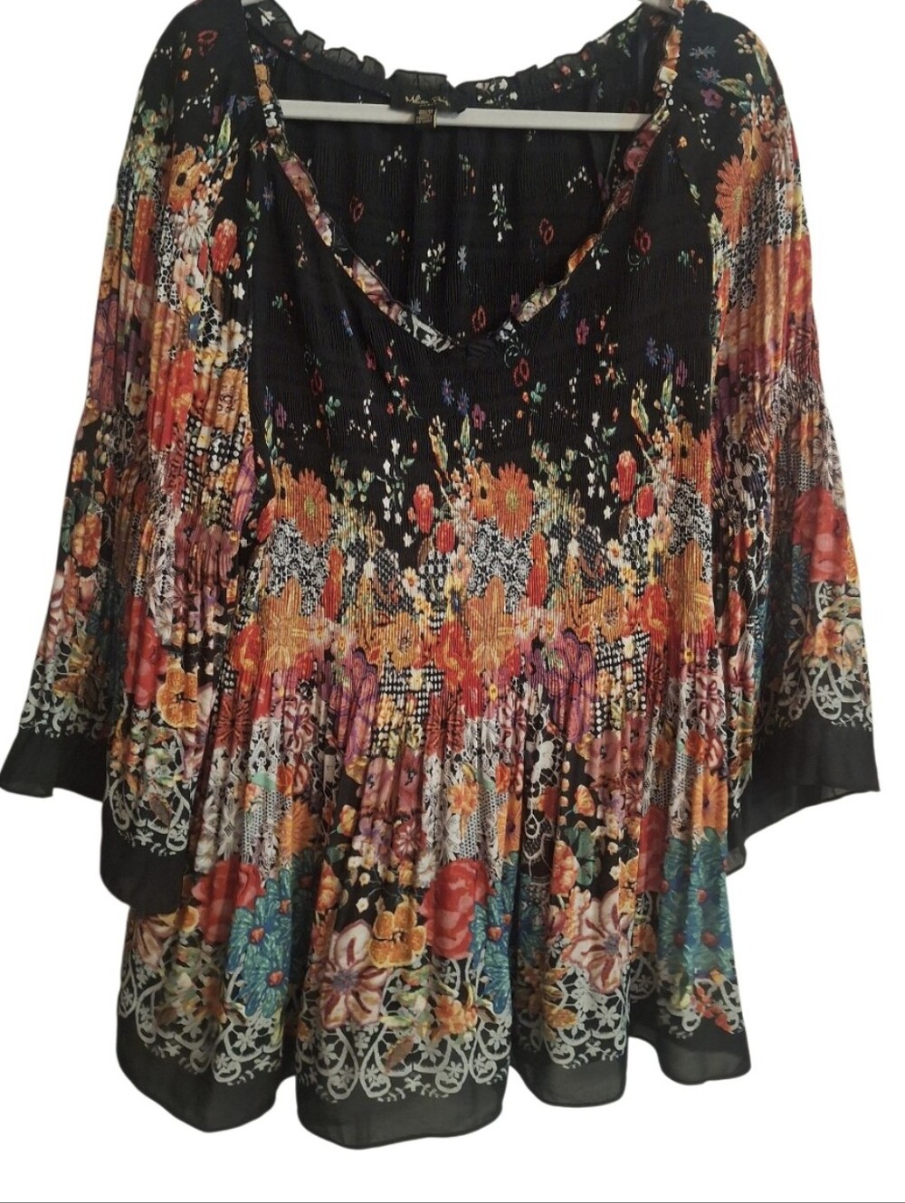 NWOT Melissa Paige Textured Searsucker Boho Floral Black Peasant Blouse Size 3X
